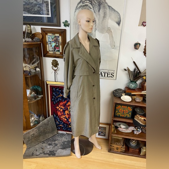 Vintage Grey-Green Shimmery Trench Coat - Picture 3 of 13
